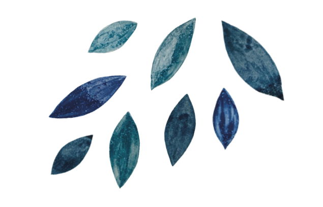Motifs feuilles de bols en céramique blanc et bleu de Martha Stahlkopf