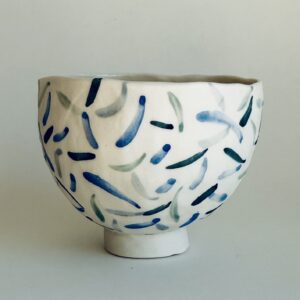 Petit bol en porcelaine – Motif petits traits en vert et bleu
