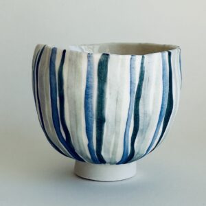 Petit bol en porcelaine – Motif rayures verticales en vert et bleu